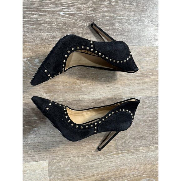 Sam Edelman Sz 7 M 7M Black Suede Leather Studded Heel Stilletto - Picture 12 of 16